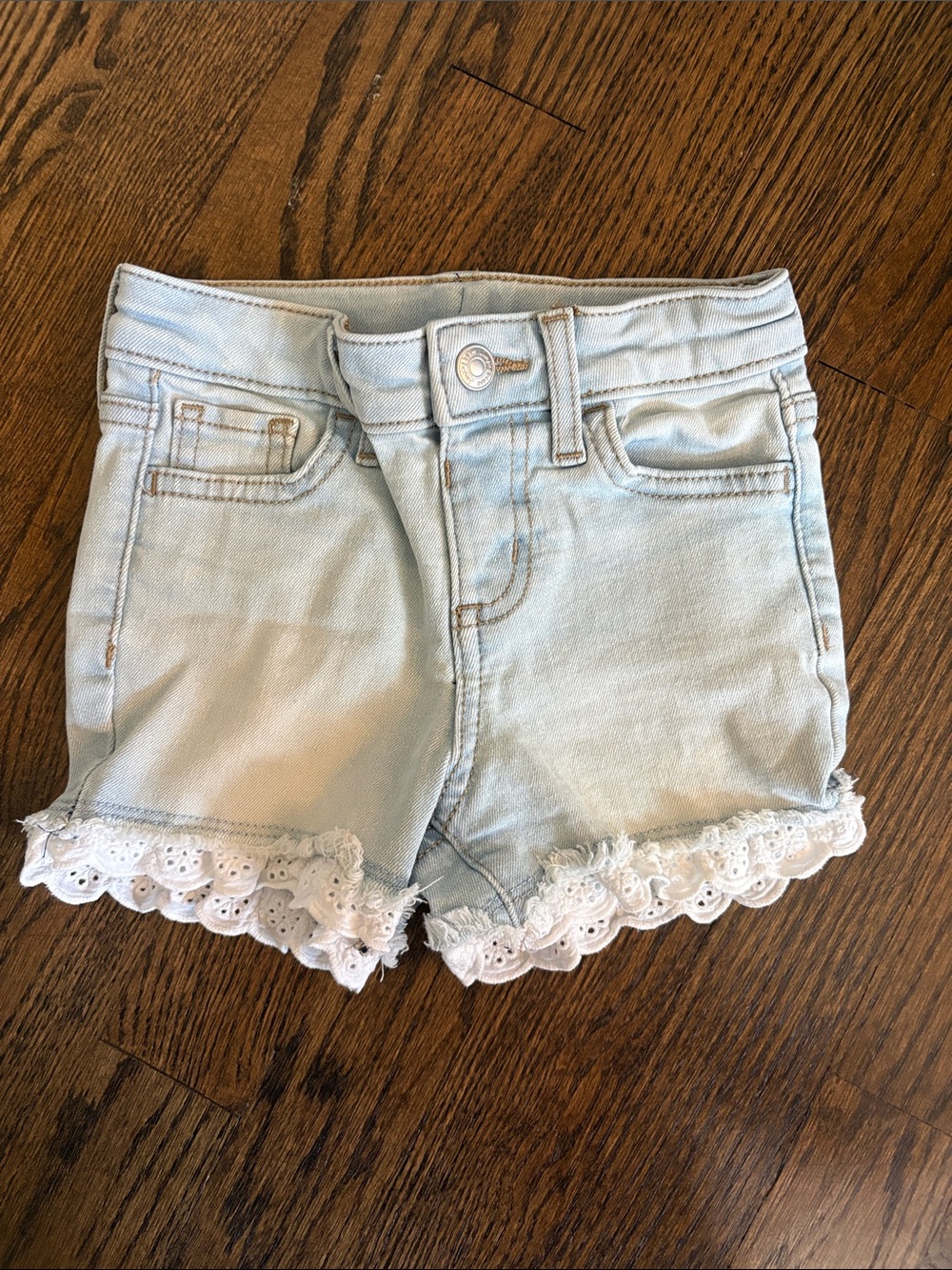 Jumping Beans Light Blue Denim Shorts with White Lace Trim - 3T - Like New